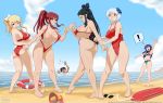  1boy 5girls absurdres ass beach bikini blonde_hair blue_hair blush breasts brown_eyes erect_nipples erza_scarlet fairy_tail female highres kojack long_hair lucy_heartfilia male minerva_orland multiple_girls nipples open_mouth ponytail red_bikini red_hair sand short_hair swimsuit tied_hair twintails water wendy_marvell white_hair yukino_agria 