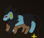  ambiguous/ambiguous ambiguous_gender big_dom_small_sub canid canine eevee felid feline feral feral_on_feral luxray mammal nintendo pok&eacute;mon pok&eacute;mon_(species) simple_background size_difference video_games 