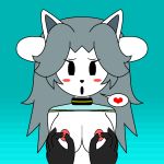  anthro black_eyes black_nose blush breasts clothing collar darkshadow digital_media_(artwork) female fur grey_hair hair mammal nipples open_mouth simple_background tem temmie_(undertale) undertale video_games white_fur 