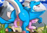  anal anal_penetration anus cum cum_in_ass cum_inside cum_while_penetrated digimon digimon_(species) dorumon dragon duo fan_character hi_res knot male male/male mountain neoarcadianx out penetration penis tongue x-digimon yama_the_dorumon 