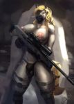  2019 anthro big_breasts breasts bulge clothed clothing curvaceous dickgirl equid equine gun hi_res horse intersex mammal nipple_piercing nipples obaum piercing ranged_weapon rifle sniper_rifle solo standing thick_thighs topless underwear weapon 