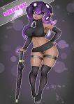  2019 absurd_res black_sclera camel_toe cephalopod clothed clothing digital_media_(artwork) female hi_res humanoid looking_at_viewer marine miruha_(zzvinniezz) mollusk nintendo octarian octoling open_mouth scar simple_background smile solo splatoon thick_thighs umbrella video_games zzvinniezz 