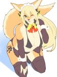  absurd_res armwear belly big_breasts blush breasts canid canine clothed clothing costume faeki_(character) female fluffy fox hi_res kame_3 kemono kneeing legwear looking_at_viewer mammal one_eye_closed skimpy slightly_chubby smile solo thick_thighs wink 
