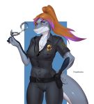  anthro breasts clothed clothing female fish hair handcuffs looking_at_viewer marine piratefoxbox police_uniform shackles shark solo standing thigh_gap uniform 