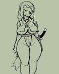  2019 anthro big_breasts black_nose blush breasts canid canine canis clothing domestic_dog eyebrows eyelashes female fur hair hanbok hi_res korean_clothing mammal melee_weapon reccand simple_background solo standing sweat sword thick_thighs weapon wide_hips 