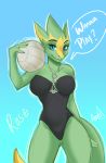  aimi anthro breasts clothing colored_sketch electrike female looking_at_viewer nintendo pok&eacute;mon pok&eacute;mon_(species) scalie smile solo sport standing swimsuit video_games volleyball wide_hips 