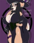 &lt;3 anthro big_breasts breasts canid canine clothed clothing curvaceous eyewear ezukapizumu female glasses hat huge_breasts looking_at_viewer makeup mammal solo standing thick_thighs voluptuous witch_hat 