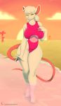  absurd_res anthro beach clothed clothing curvaceous female hair hi_res mammal mouse outside riipley rodent seaside smile solo swimsuit walking wide_hips 