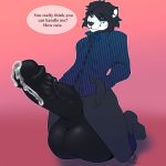  absurd_res anthro balls big_balls bottomless clothed clothing cum cum_drip dialogue dripping english_text erection giant_panda hi_res huge_balls humanoid_penis hyper hyper_balls hyper_penis kneeling looking_at_viewer male mammal penis sinibeau smile solo text ursid vein 