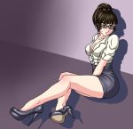  1girl black_skirt blouse embarrassed femme_fatele_(artist) high_heels mian_(kof) secretary skirt snk snk_heroines:_tag_team_frenzy tagme watercolor white_blouse 