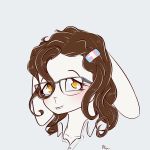  2019 alasou anthro brown_hair eyelashes eyewear female glasses hair headshot_portrait lagomorph mammal portrait rabbit smile yellow_eyes 