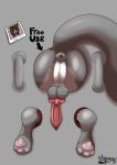  2019 absurd_res animal_genitalia anthro anus balls bdsm biped bondage bound brown_hair butt clayman778 digital_media_(artwork) erection free_use fur hair happy hi_res made_in_abyss male mammal narehate nude penis presenting public_use simple_background smile solo text through_wall thunder_blaze(clayman778) toony whiskers 