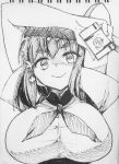  1girl aosa_(momikin) breasts closed_mouth commentary_request gatchaman_crowds hair_ornament ichinose_hajime large_breasts looking_at_viewer medium_hair millipen_(medium) monochrome school_uniform simple_background smile solo traditional_media white_background 