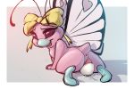  3_toes antennae anus arthropod bow butt butterfree buttershe carrot_(artist) egg eyelashes female hi_res insect nintendo open_mouth oviposition pink_eyes pok&eacute;mon pok&eacute;mon_(species) pussy pussy_juice rear_view short_tail snout solo teeth toes tongue video_games wings 