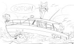  &lt;3 amy_rose blaze_the_cat boat breezie_the_hedgehog chiropteran clothing dialogue domestic_cat english_text eulipotyphlan felid feline felis female hedgehog inner_tube looking_at_viewer male mammal monochrome omegasunburst rouge_the_bat sonic_(series) sonic_the_hedgehog swimsuit text vehicle 