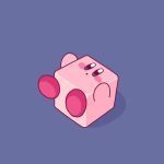  april_fools blue_eyes blush_stickers cube kirby kirby_(series) lying nintendo no_humans on_back purple_background simple_background solo 