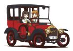  2girls absurdres car eyes_closed ground_vehicle hair_ornament hairclip highres hime_cut kurosawa_dia love_live! love_live!_sunshine!! mitsubishi_model_a mitsubishi_motors motor_vehicle multiple_girls open_mouth orange_hair rainforce takami_chika vintage_car 