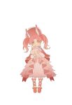  1girl alternate_costume animal_ears bishoujo_senshi_sailor_moon bonnet bunny_ears chibi_usa dress eyebrows_visible_through_hair frilled_dress frills full_body head_tilt highres lolita_fashion long_hair long_sleeves pink_dress pink_eyes pink_footwear pink_hair pink_headwear simple_background solo standing stuffed_animal stuffed_toy twintails unicorn white_background zero_(jckz2334) 