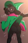  anthro assisted_exposure balls black_fur blush bovid butt caprine cloak clothing deltarune eyewear fangs fluffy fur glasses goat hat hi_res jerseydevil long_ears male mammal paws penis ralsei scarf simple_background surprise tongue uncut video_games young 