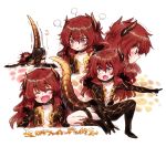  1girl :t ass character_request eyes_closed fang flat_chest horns jpeg_artifacts long_hair messy_hair monster_girl open_mouth profile red_hair tail takanashi_ringo 