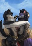  2018 anthro big_breasts big_butt black_hair blizzard_entertainment breasts butt canid canine canis domestic_dog duo emberfoxart female female/female hair hand_on_hip hi_res husky mammal nipples outside video_games warcraft were werecanid werecanine werewolf worgen 