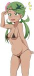  1girl belly bikini breasts creatures_(company) eyebrows game_freak green_eyes green_hair highres long_hair mao_(pokemon) matching_hair/eyes nintendo open_mouth pokemon pokemon_(game) pokemon_sm smile stomach swimsuit transparent_background twintails verseir_001 