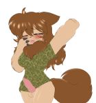  2019 animal_genitalia animal_penis anthro balls big_breasts blush breasts canid canine canine_penis canis claws clothed clothing dickgirl digital_media_(artwork) erection eyes_closed female fur hair hi_res intersex knot lycana_(papilrux) mammal morning_wood neck_fur open_mouth papilrux penis shirt simple_background solo standing stretching thick_thighs tuft were werecanid werecanine werewolf wide_hips wolf yawn 