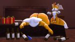 3d_(artwork) alcohol anthro balls beverage big_butt blueapple butt claws digital_media_(artwork) drunk erection eyes_closed female fur hi_res huge_butt hyper larger_male male male/female miles_prower nude party penis rouge_the_bat size_difference sonic_(series) thick_thighs 