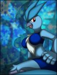  2018 5_fingers articuno avian beak bird blue_feathers breasts chest_tuft clothed clothing feathers female legendary_pok&eacute;mon nintendo open_mouth pok&eacute;mon pok&eacute;mon_(species) red_eyes simple_background solo tuft verona7881 video_games 