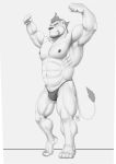  2016 5_fingers anthro biceps bulge clothed clothing eyes_closed facial_hair felid feline flexing goatee greyscale hair male mammal maxima monochrome muscular muscular_male nipples pecs solo standing topless 