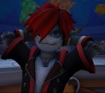  anthro blue_eyes clothed clothing disney fur hair jewelry kingdom_hearts kingdom_hearts_3 looking_at_viewer male mammal map monster monster_sora_(character) monsters_inc necklace pixar pose red_hair screencap smile solo sora_(kingdom_hearts) square_enix video_games 