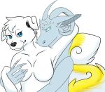  alpha_channel ambiguous_gender anthro biped breasts canid canine canis domestic_dog dragon duo featureless_breasts female female/ambiguous fur holyhell111 mammal reptile scalie white_fur ych_(character) 