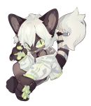  2019 ambiguous_gender anthro bandage black_fur chibi claws clothed clothing digital_media_(artwork) felid feline felis fur green_eyes hair jacket looking_at_viewer mammal moonagvaze paws simple_background sitting smile solo teeth white_background white_hair 