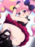  1girl ass bakugan:_battle_planet blush breasts china_riot highres konpeto pink_hair purple_eyes sweat thighs twintails 