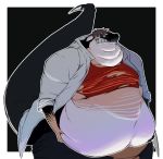  anthro belly belly_overhang big_belly black_background border brown_hair cetacean clenched_teeth clothed clothing delphinoid double_chin hair hand_on_stomach human human_to_anthro male mammal marine moobs obese obese_male oceanic_dolphin orca overweight overweight_male simple_background solo stu-the-aggron sturaptor teeth toothed_whale torn_clothing transformation weight_gain white_border 