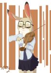  2019 anthro clothed clothing disney eyes_closed eyewear female fur glasses holding_object lagomorph mammal musical_instrument pink_nose playing_music playing_violin portrait rabbit shirt simple_background skirt smile three-quarter_portrait violet_hopps_(zootopia) violin xraymail zootopia 
