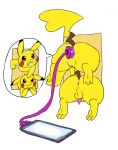  3_toes anal anal_penetration anus backsack balls blush butt charger clenched_teeth dipstick_ears drooling duo ears_down electrostimulation female female_penetrated feral feral_penetrated fur humor koop_(artist) male nintendo penetration penis phone pikachu pink_penis pok&eacute;mon pok&eacute;mon_(species) precum pussy raised_tail rear_view saliva spread_toes teeth through_wall toes video_games worried yellow_fur 