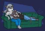 chris_sutor cuddling eyewear glasses male male/male mammal procyonid raccoon rat rodent sofa 