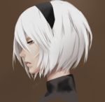  1girl blue_eyes commentary_request from_side hairband head_only mole mole_under_mouth nier_(series) nier_automata non_(nonzile) solo white_hair yorha_no._2_type_b 