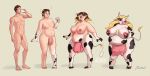  2019 anthro arzarin balls big_breasts blonde_hair blue_eyes bovid bovine breast_growth breasts brown_hair cattle drinking female flaccid gender_transformation hair hand_on_breast hi_res hooves horn human human_to_anthro long_hair male mammal milk mtf_transformation nipples nude open_mouth overweight penis sequence short_hair shrinking simple_background smile solo standing teats transformation udders weight_gain wide_hips 