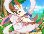  2019 absurd_res animal_genitalia animal_penis balls blush canine_penis duo eeveelution erection fur hi_res knot lying male male/male nintendo nude on_back on_top outside penis pok&eacute;mon pok&eacute;mon_(species) scorbunny sheath sylveon tricksta video_games white_fur 