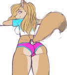 absurd_res anthro blonde_hair breasts butt butt_pose canid canine clothing female fennec fox fur hair hi_res long_hair looking_at_viewer mammal panties raised_tail rear_view shazzi shirt solo standing tan_fur underwear 