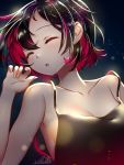  1girl black_hair breasts camisole collarbone eyes_closed female highres lying mitake_eiru multicolored_hair open_mouth original pink_hair short_hair signature sleeping small_breasts solo 