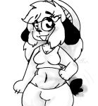  &lt;3 &lt;3_eyes 2019 anthro beanie breasts bulge canid canine canis chatnoirxx_(artist) clothed clothing dickgirl digital_media_(artwork) domestic_dog fur hair hairclip hat heart_barrette intersex looking_at_viewer mammal monochrome navel parappa parappa_the_rapper partial_nudity shirt simple_background slightly_chubby smile solo sparkles tailwag tank_top video_games watermark 