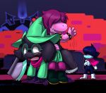  2019 axe black_fur blush bovid briefs butt caprine clothing deltarune digital_media_(artwork) eyewear female fur glasses goat hi_res kris_(deltarune) lkiws male mammal melee_weapon ralsei reptile scalie spanking susie_(deltarune) underwear video_games weapon 