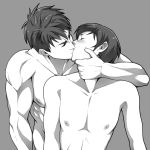  2boys blush eyes_closed fire_emblem fire_emblem:_kakusei highres ike kiss male_focus marth multiple_boys muscle nintendo nipples size_difference yaoi 