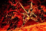  black_background burning dragon embers fangs fire furnace glowing kamen_rider kamen_rider_build_(series) kamen_rider_cross-z molten_rock 
