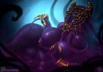  2019 amaranthine anthro areola atryl balls big_balls big_breasts big_penis bracelet breasts claws dickgirl digital_media_(artwork) holding_breast humanoid intersex jewelry looking_at_viewer lying mask monster monstrous_humanoid nipples nude patreon penis purple_skin signature simple_background solo tentacle_hair tentacles uncut vein veiny_penis wide_hips 