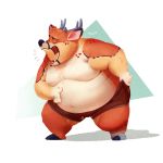  absurd_res anthro antlers belly big_belly brown_fur cervid clothed clothing eyes_closed fur hi_res hooves horn male mammal moobs navel obese obese_male open_mouth overweight overweight_male riisago solo standing thick_thighs tongue topless torn_clothing underwear white_fur wide_hips yawn 
