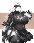  2019 anthro big_breasts blindfold boss_monster bovid breasts caprine clothed clothing dress female fur gloves goat hi_res legwear mammal nier_automata ocaritna solo thick_thighs toriel undertale video_games voluptuous yorha_2b 